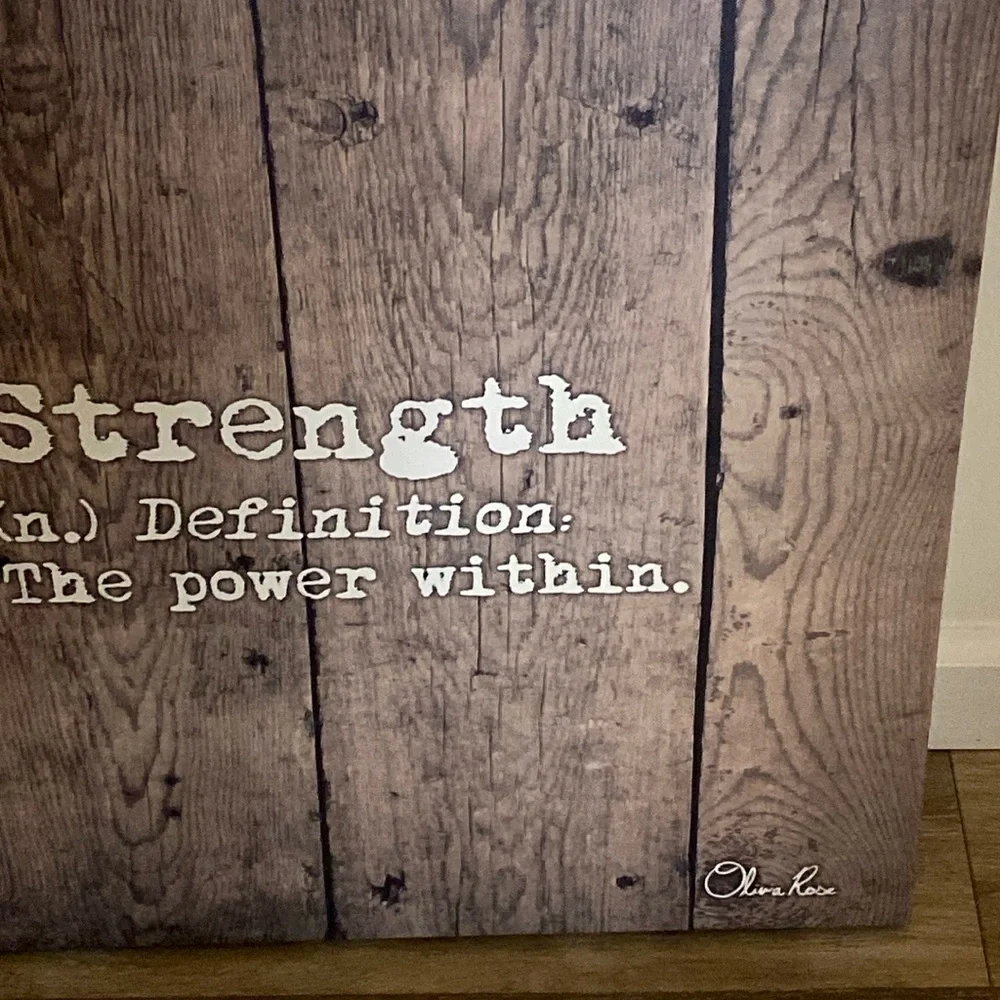 Vintage Pier 1 Strength The Power Within Faux Wood Canvas Art Sign 20x20